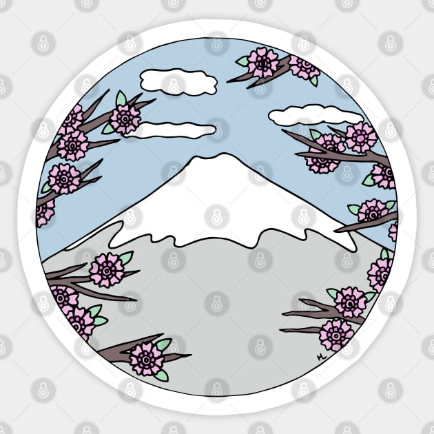 Mt Fuji with Cherry Blossoms Sticker by HLeslie Design